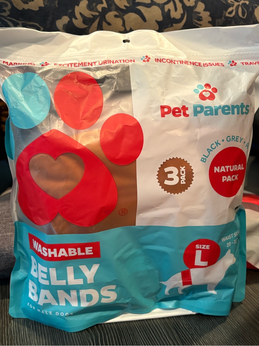 Washable Belly Bands for Male Dogs - Large  (3 Pack)